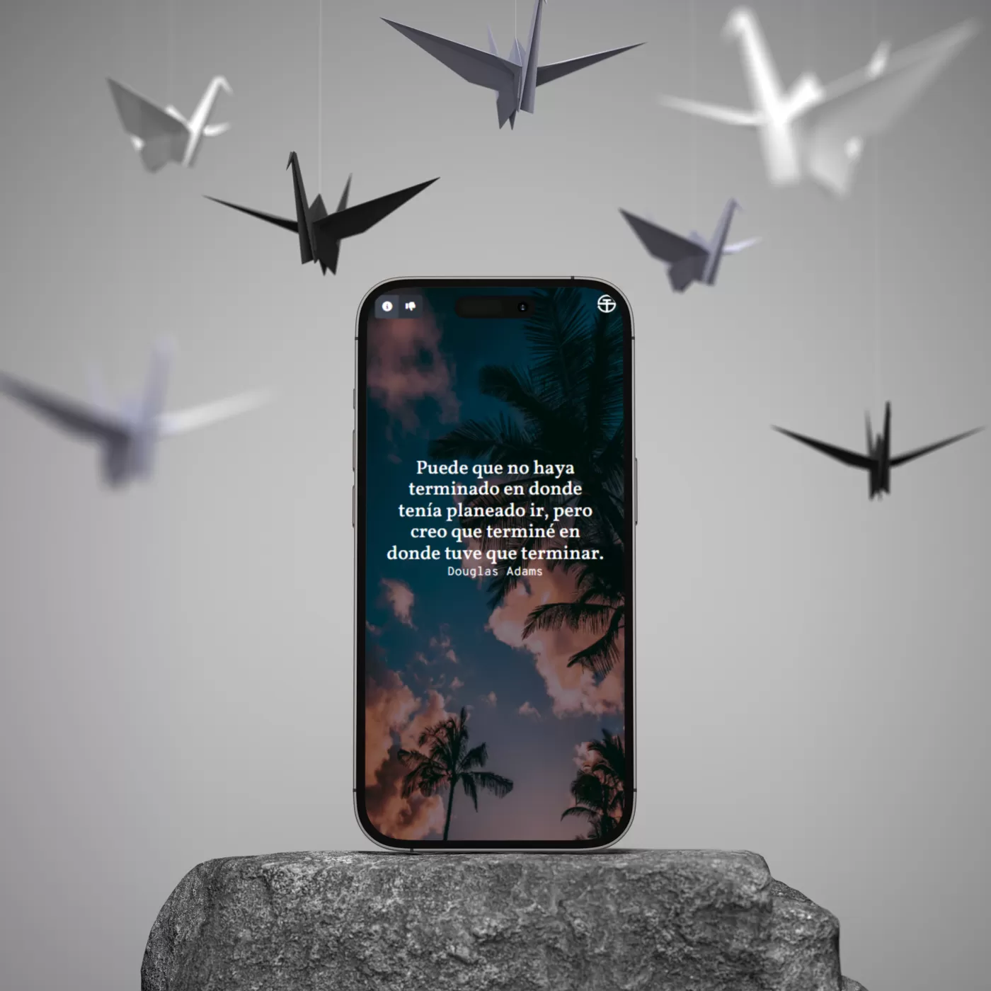 Image of a phone displaying a motivational quote